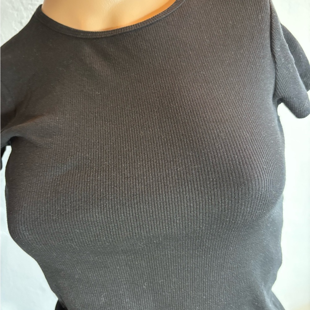 Cotton On Black Ribbed Fitted T-Shirt Size Small